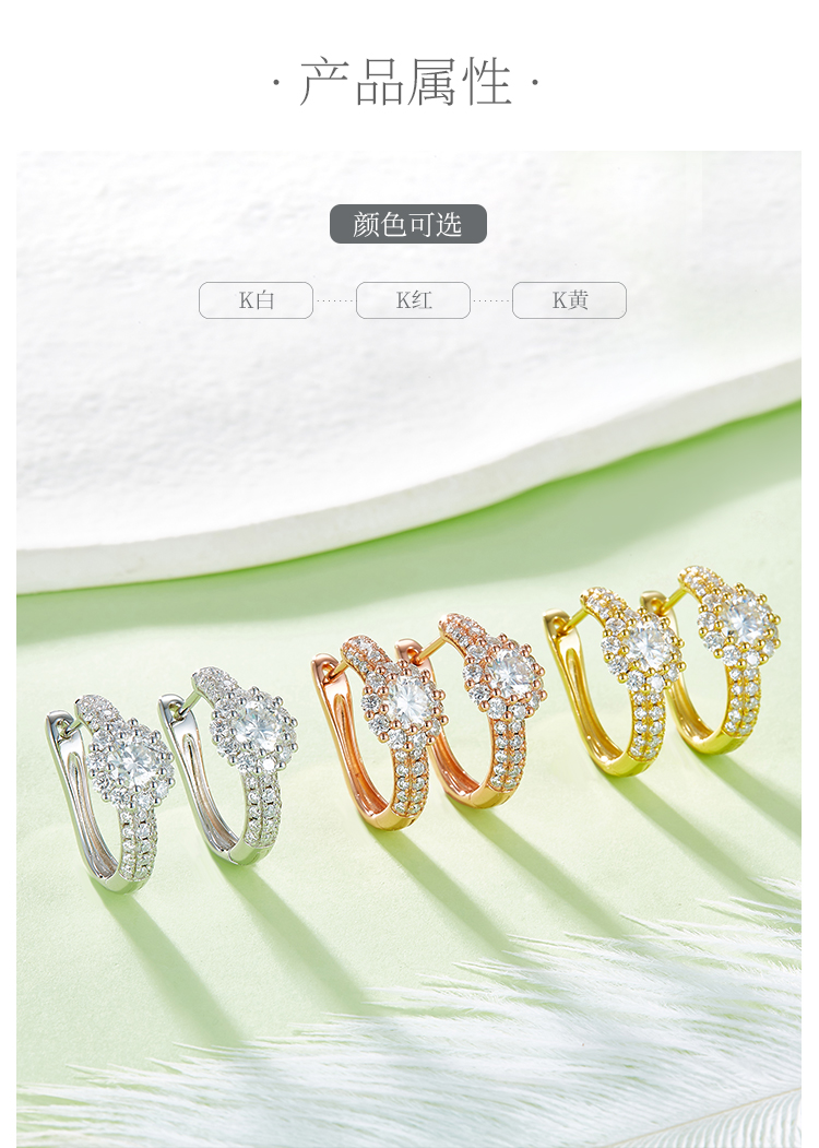 三排对半太阳花耳环S925银莫桑钻厘石D级1.996CT - 2